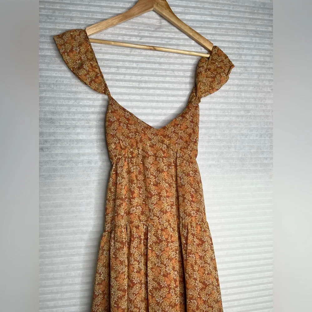 Madewell Georgette Ruffle-Sleeve Midi Long Floral Sundress Daisy Meadow Size 8